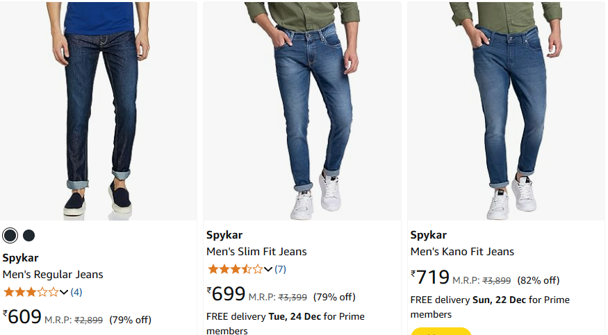 Image of Spykar Men's Slim Fit Jeans up to 82% Discount