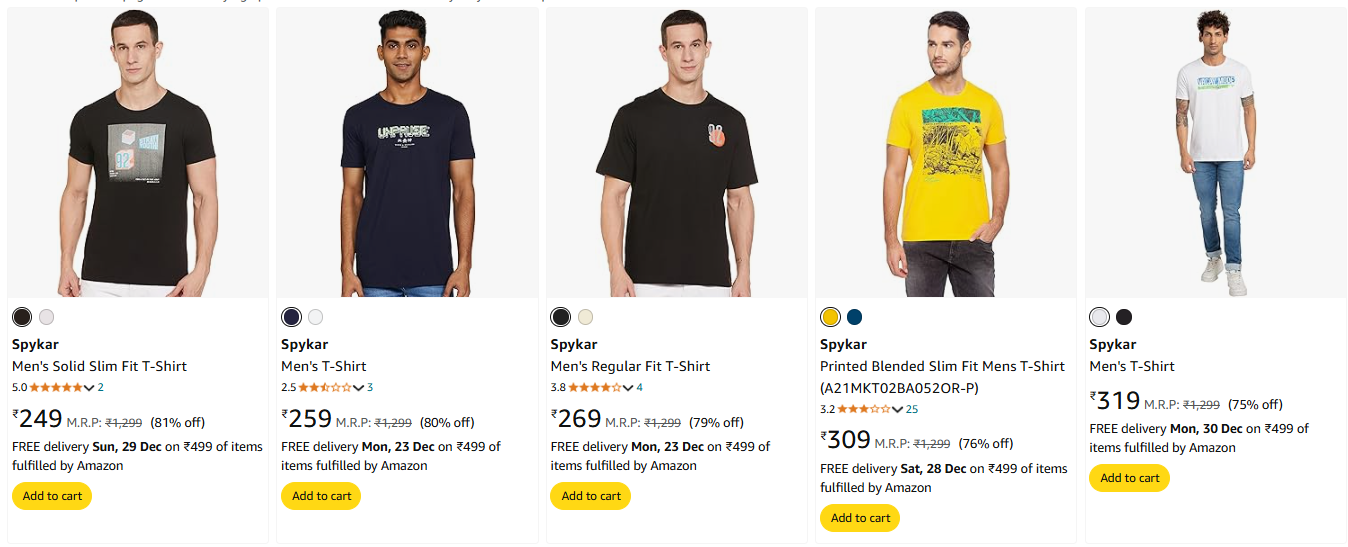 Image of Spykar Men's T-Shirt up to 81% Discount