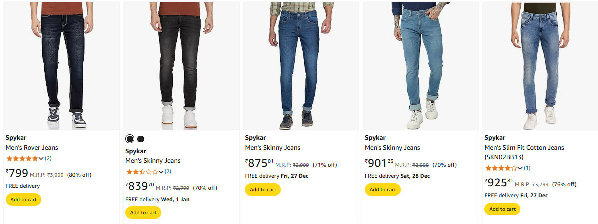 Image of Spykar Mens Jeans minimum 70-80% Discount