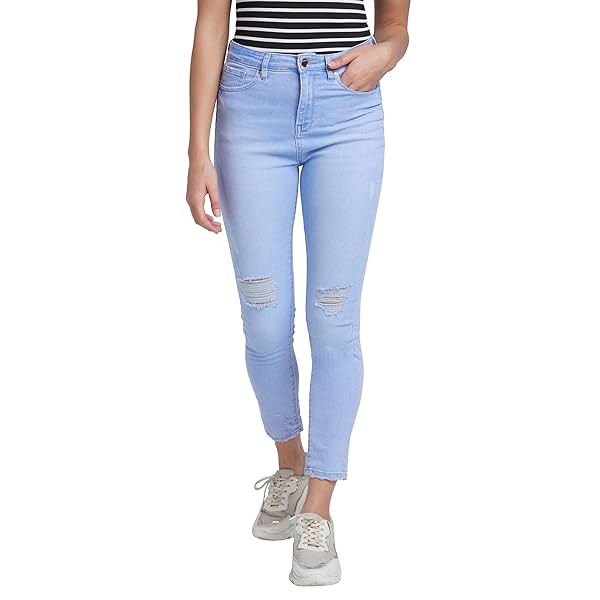 Image of Spykar Women Light Blue Cotton Stretch Super Skinny Fit Ankle Length Jeans (Alexa)