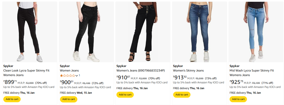 Image of Spykar Women's Jeans minimum 70% Discount