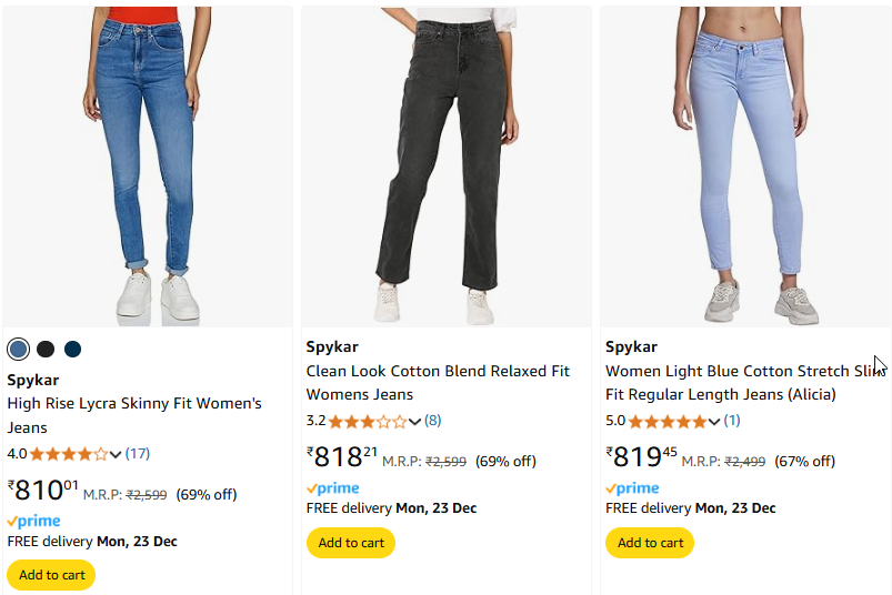 Image of Spykar Women's Slim Jeans up to 70% Discount