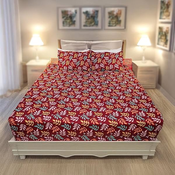 Image of Status Contract -2024 Cotton Rich Double Bedsheet with 2 Pillow Covers for Bed Room