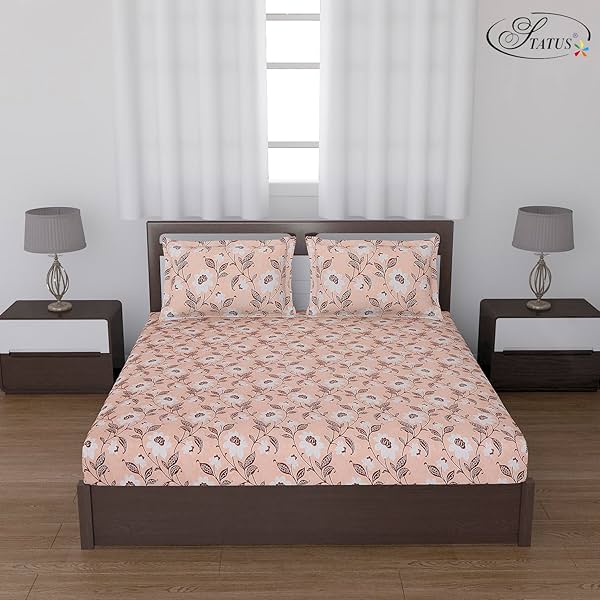 Image of Status Contract Cotton Rich Double Bedsheet with 2 Pillow Covers for Bed Room