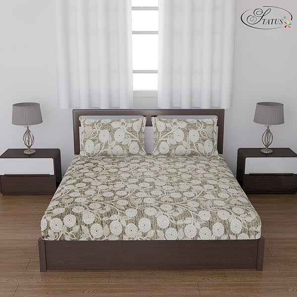 Image of Status Contract Cotton Rich Double Bedsheet with 2 Pillow Covers