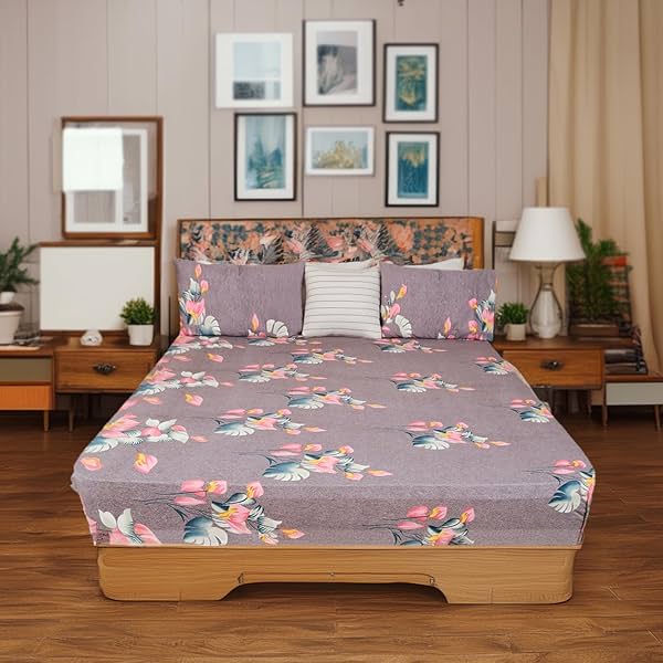 Image of Status Contract Cotton Rich Double Fitted Bedsheet 120 GSM