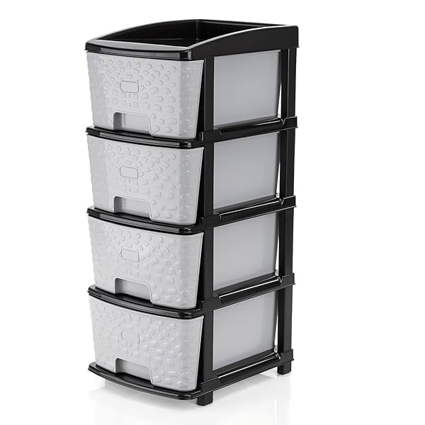 Image of Stewit 4-Xl Drawer Multipurpose Drawer Plastic Modular Chest Of Drawers Storage Organizer | 