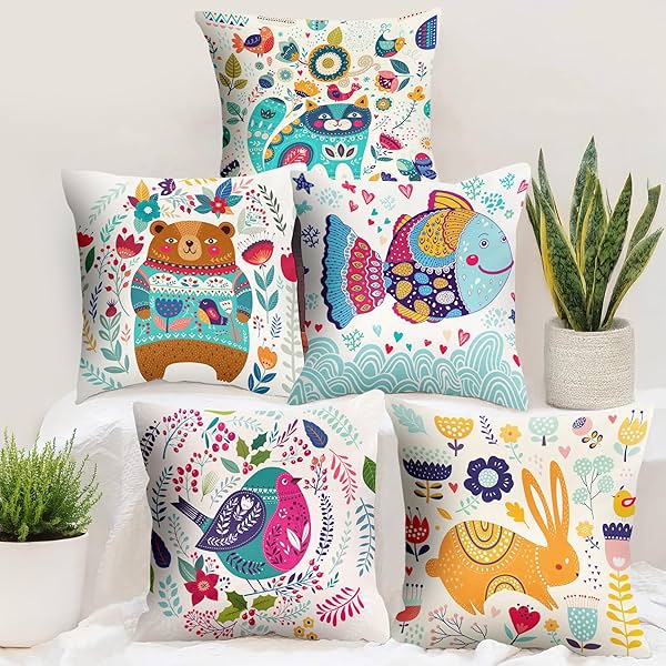 Image of Story@Home Cushion Cover Boho Set of 5 Cartoon Digital Printed Decorative Pillow Cushion Covers