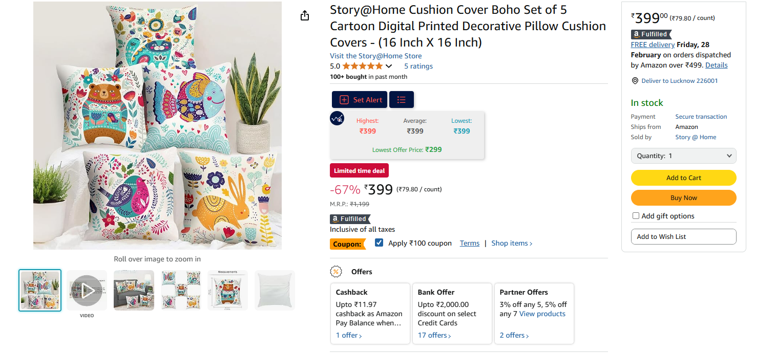 Image of Story@Home Cushion Cover Boho Set of 5