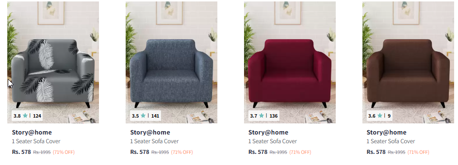 Image of Story@home Brown Printed 1 Seater Stretchable Sofa Cover Minimum 70% Discount