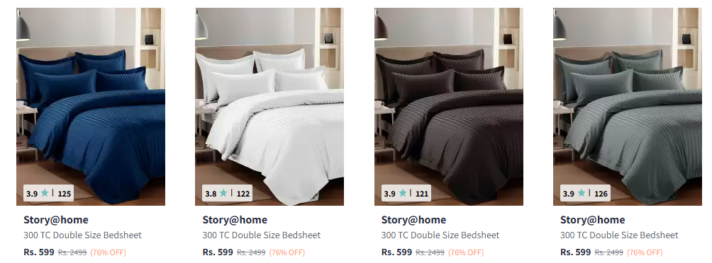 Image of Story@home Striped Queen Bedsheet Set. Starting At @₹599