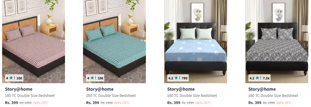 Image of Story @home TC Queen Bedsheet with 2 Pillow Cover up to 80% Discount + extra 20% Discount with Coupon 