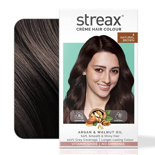 Image of Streax Crème Permanent Hair Colour - 4 Natural Brown Hair Color- 120 ml, 100% Grey coverage