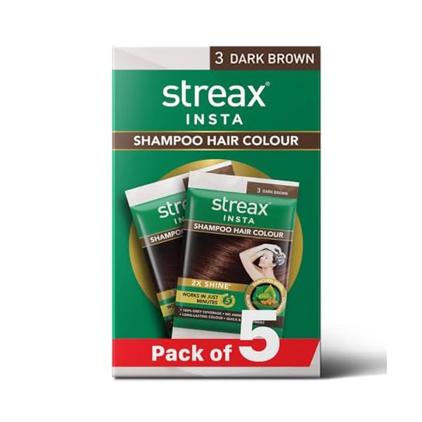 Image of Streax Insta Shampoo Hair Colour for Women and Men, Dark Brown- Pack of 5 