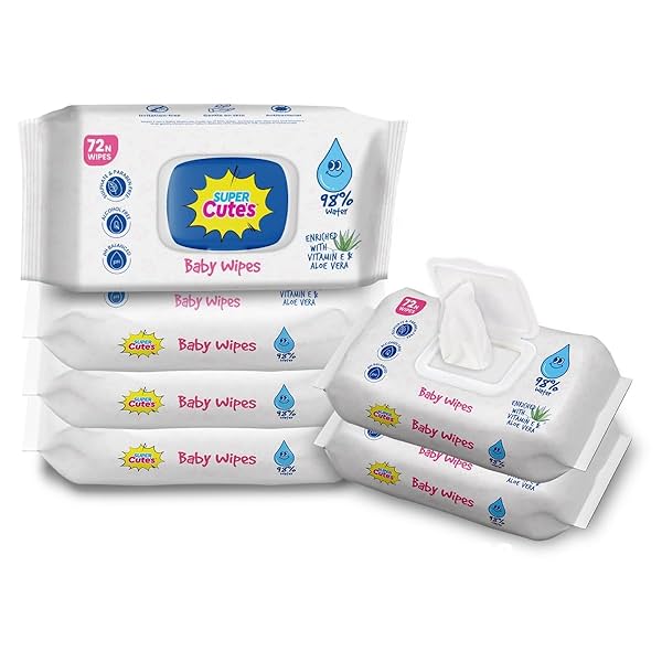 Image of Super Cute's 98% Water Based Baby Wipes with Lid