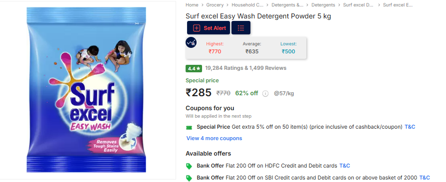 Image of Surf excel Easy Wash Detergent Powder 5 kg