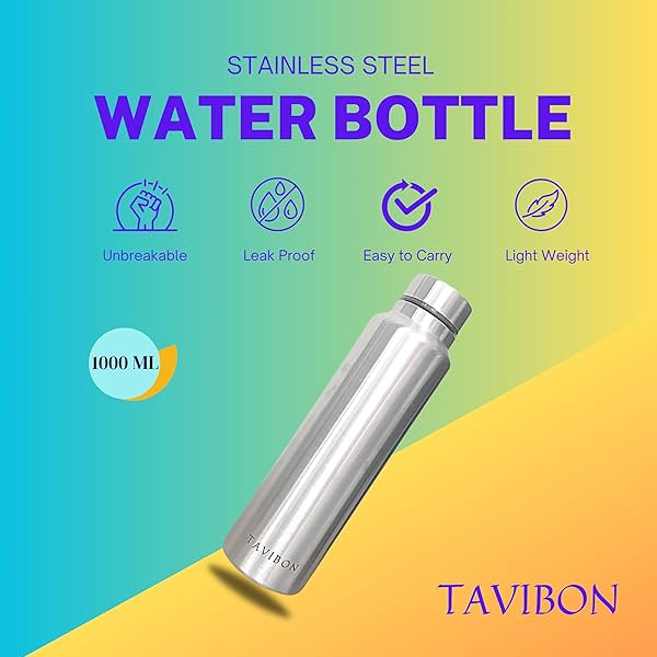 Image of TAVIBON Stainless Steel Water Bottle 1000 ML Silver.