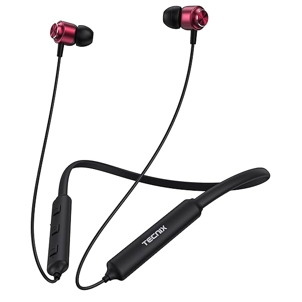 Image of TECNIX Hi-Fi Bass Wireless Neckband - HD Stereo Sound, Fast Charging, 8HR Playtime, Bluetooth V5 (K 23 Maroon)