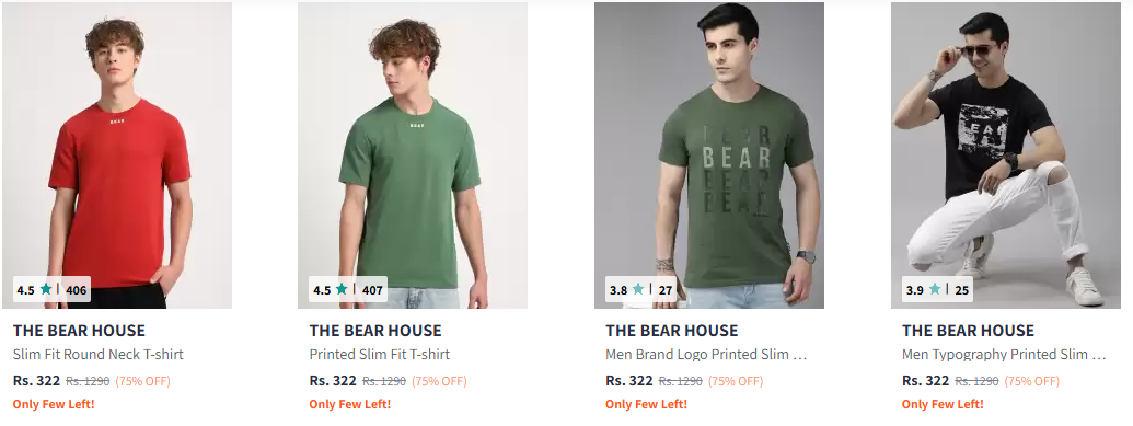 Image of THE BEAR HOUSE Slim Fit Round Neck T-shirt Starting at ₹327