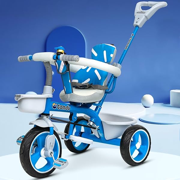 Image of TONDU Tricycle for Baby/Kids with Safetyc Arm & Seat Belt with Parental Control Tricycle (Blue)