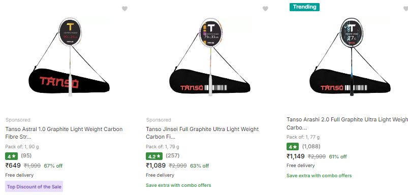 Image of Tanso Badminton Racquet Starts @ ₹649