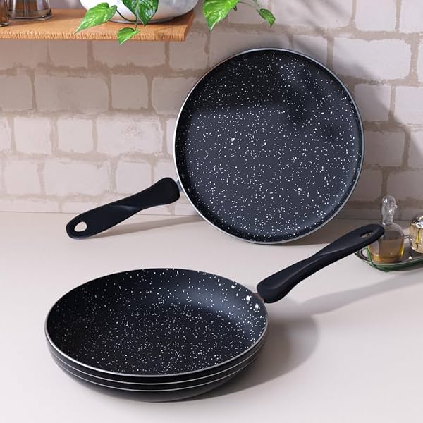 Image of The Earth Store Ecoluxe Cookware Set of 2 Teflon Non-Stick Coating 3MM Thickness FryPan 24 CM, Tawa 28CM