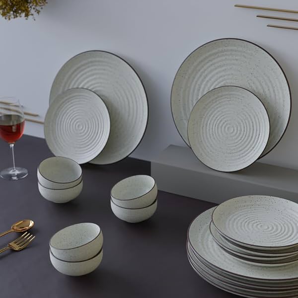 Image of The Earth Store Spiral White Set of 18 Piece Ceramic Dinner Set 6