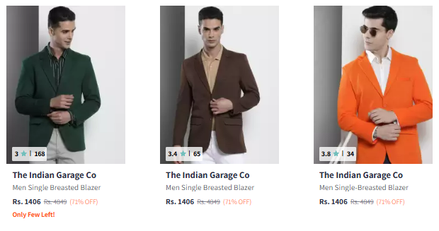 Image of The Indian Garage Co. Brand Men's Blazer @ Minimum 70% Discount