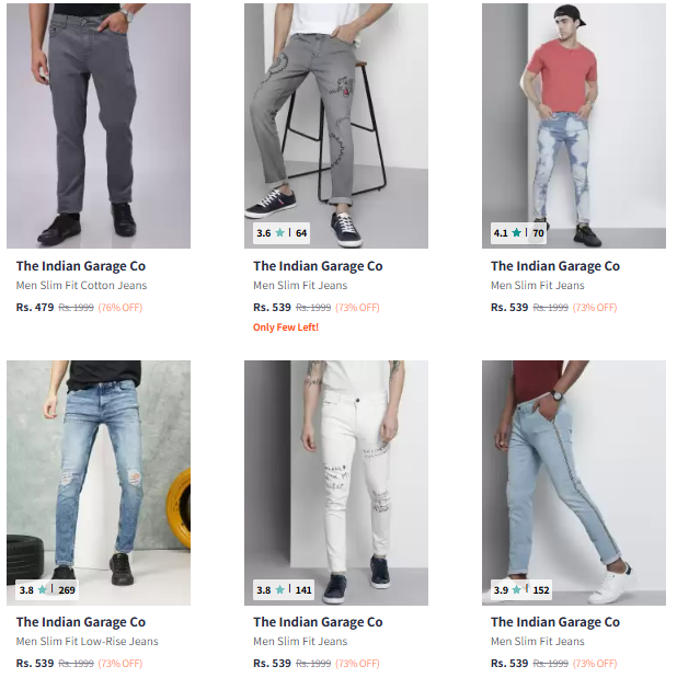 Image of The Indian Garage Co. Brand Men's Jeans @ Minimum 70% Discount