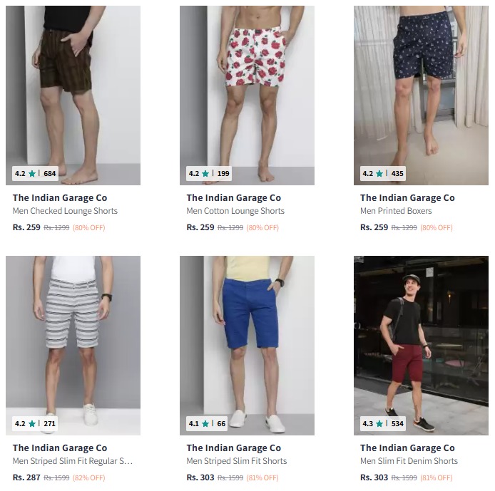 Image of The Indian Garage Co. Brand Men's Shorts @ Minimum 80% Discount