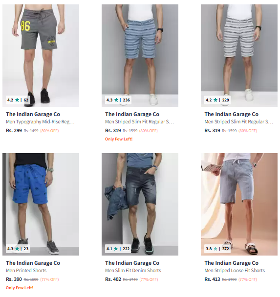 Image of The Indian Garage Co. Brand Men's Shorts @ Up to 80% Discount