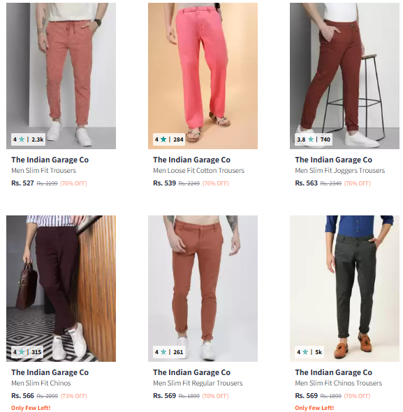 Image of The Indian Garage Co. Brand Men's Trousers @ Minimum 70% Discount