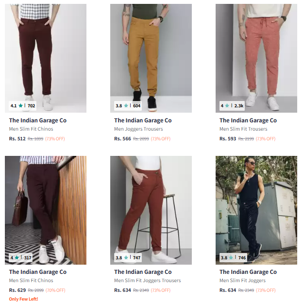 Image of The Indian Garage Co. Brand Men's Trousers @ Minimum 70% Discount