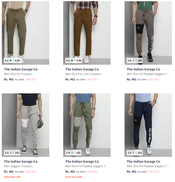 Image of The Indian Garage Co Brand Men's Trousers Up to 78% Discount