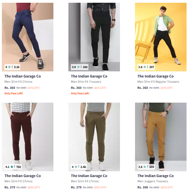 Image of The Indian Garage Co. Brand Men's Trousers @ Up to 80% Discount