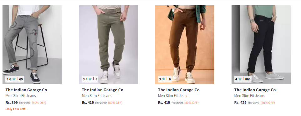 Image of The Indian Garage Co. Clothing MEN,s Jeans Minimum 80% Discount.