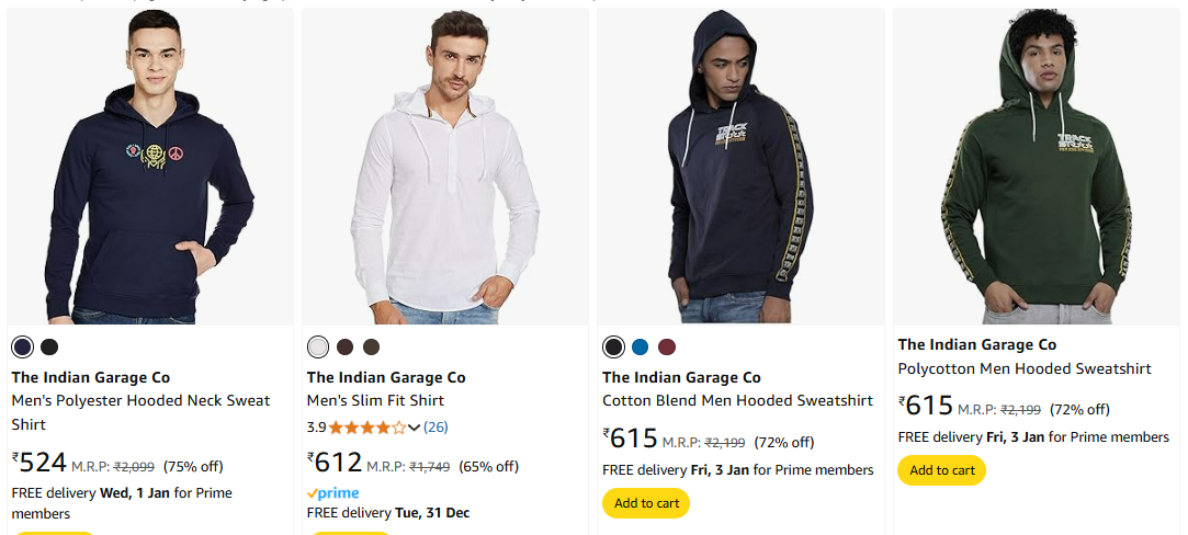 Image of The Indian Garage Co Cotton Men Hooded Sweat Shirt Minimum 60% Discount