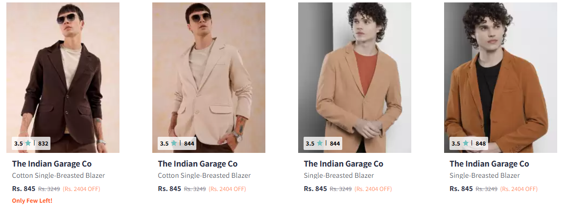 Image of The Indian Garage Co Cotton Slim-Fit Cotton Single-Breasted Blazer Starting Price @ ₹845