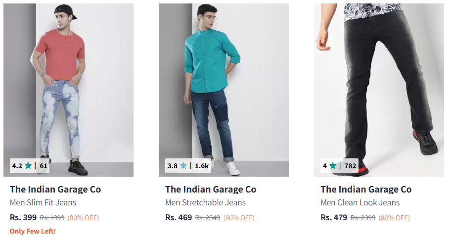 Image of The Indian Garage Co Men Blue Slim Fit Acid Wash Stretchable Jeans Starting Price @ ₹399