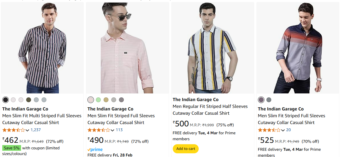 Image of The Indian Garage Co Men Collar Casual Shirt at Minimum 65% Discount