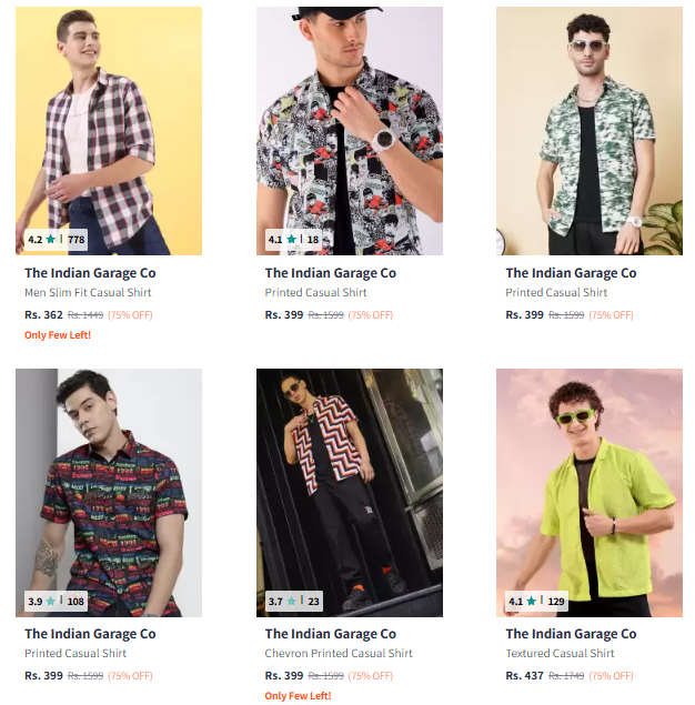 Image of The Indian Garage Co Men Fashion Shirt Starts @ ₹362