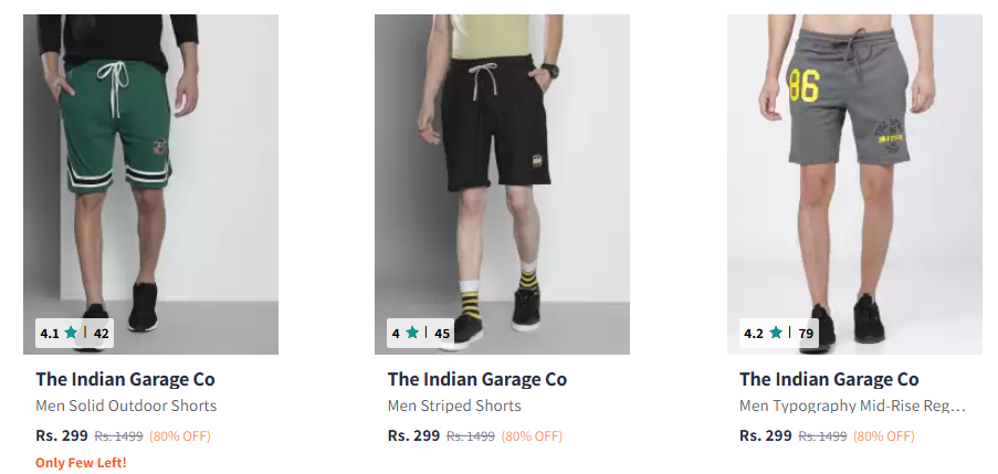 Image of The Indian Garage Co Men Green Shorts Starts @ ₹299