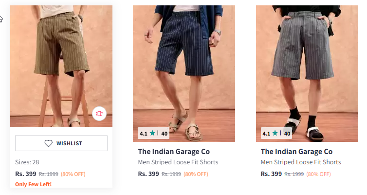 Image of The Indian Garage Co Men Loose Fit Shorts Starting At @₹299