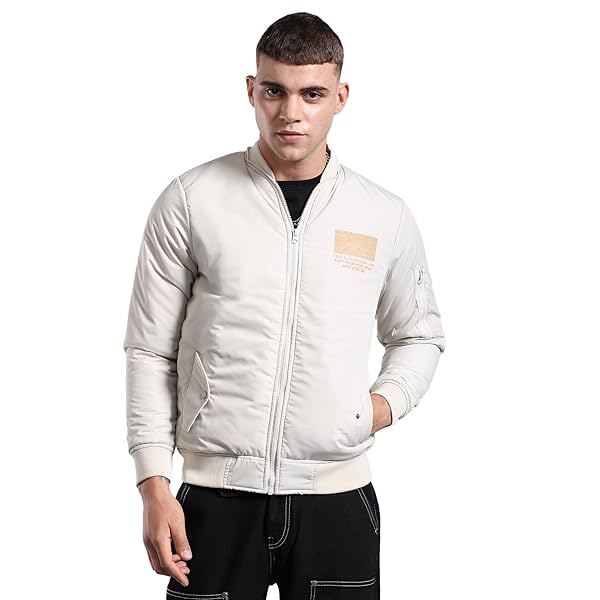 Image of The Indian Garage Co Men Regular Fit Solid Bomber Jackets