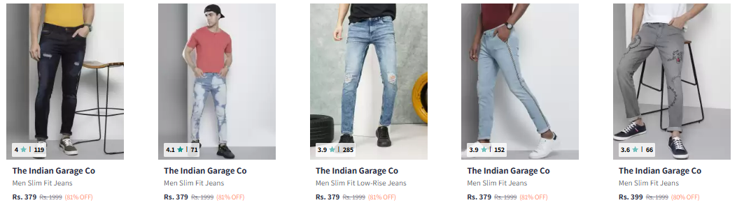 Image of The Indian Garage Co Men Slim Fit Jeans minimum 80% Discount 