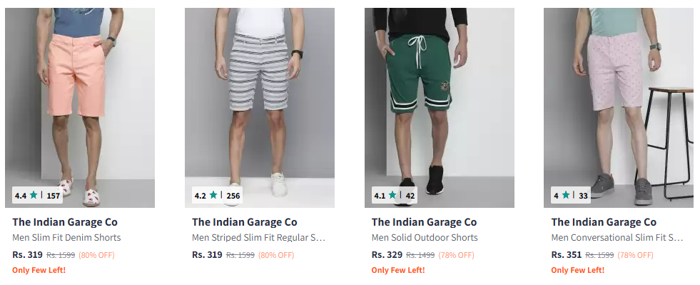 Image of The Indian Garage Co Men Slim Fit Shorts Starting Price @₹319