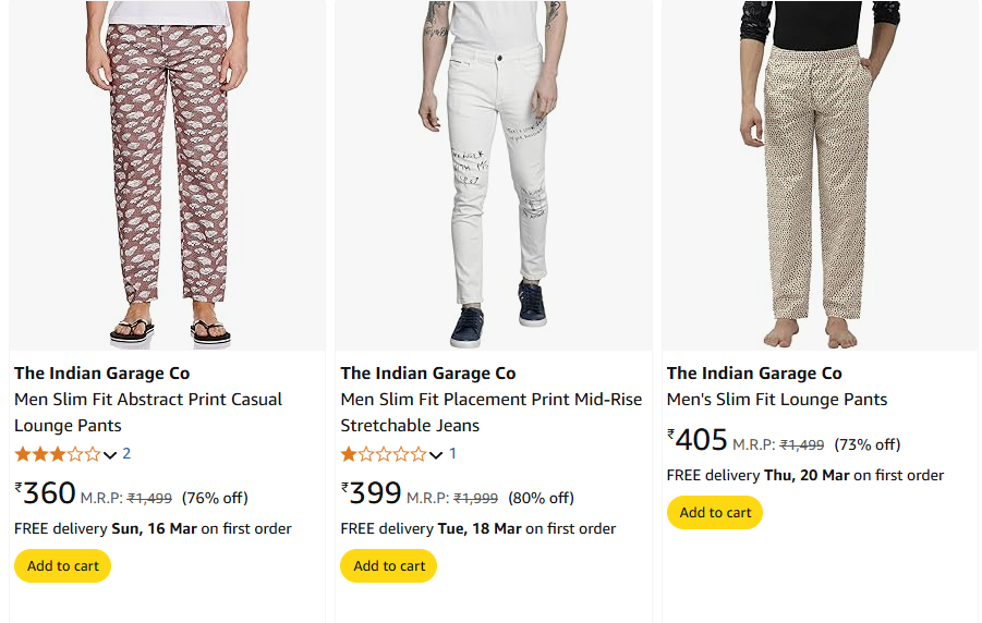 Image of The Indian Garage Co Men Slim Lounge Pants Starting Price@ ₹360