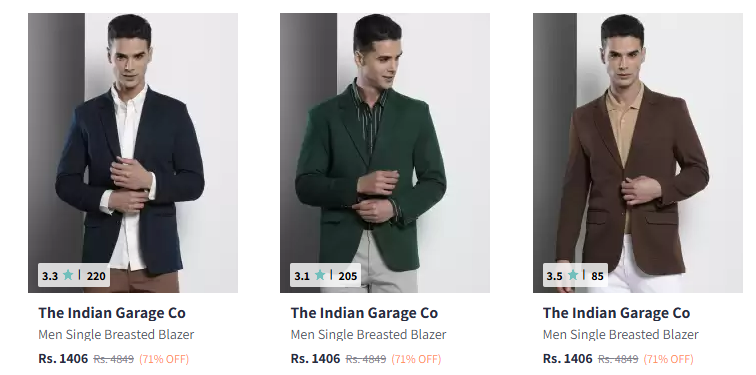 Image of The Indian Garage Co Men Solid Single-Breasted SlimFit Blazer Starting At @₹1406