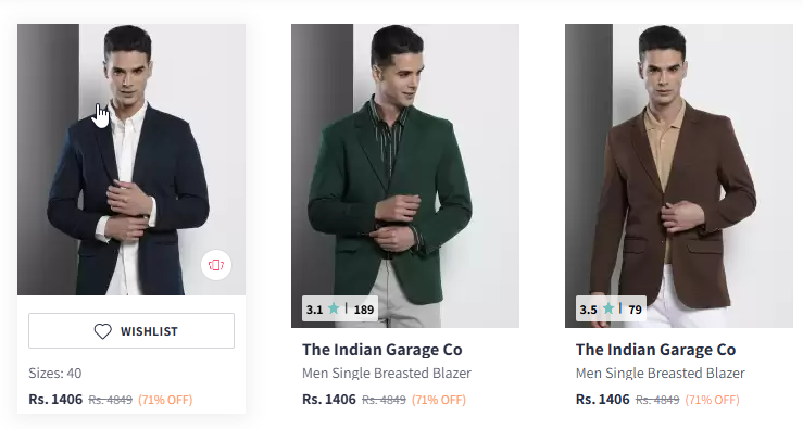 Image of The Indian Garage Co Men Solid Single-Breasted SlimFit Blazer up to @₹71% Discout 