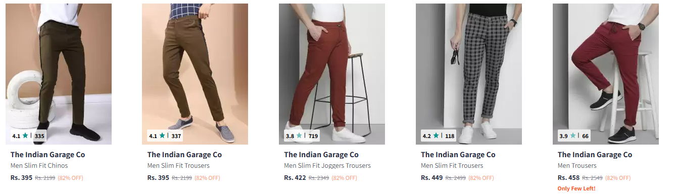 Image of The Indian Garage Co. Men Trousers up to 82% Discount